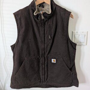 Carhartt Women’s Dark Brown Blanket Sherpa Lined Work Vest NWOT Heavy Duty